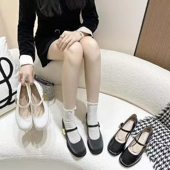 Черные туфли Мэри Джейн, женские сезонные туфли на толстом каблуке, высокие каблуки, ретро-платформа, маленькие кожаные туфли, французские туфли 35