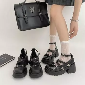 Черные туфли Мэри Джейн, женские туфли на платформе, с перекрестной шнуровкой, с вырезом, маленькие кожаные мокасины с круглым носком, туфли-лодочки с закрытым носком для колледжа 35 матовый черный