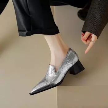 Черные туфли на каблуках Sapatos Femininas женские легкие европейские стильные элегантные туфли на квадратном каблуке женские повседневные туфли для офиса и вечеринок 35 серебряный