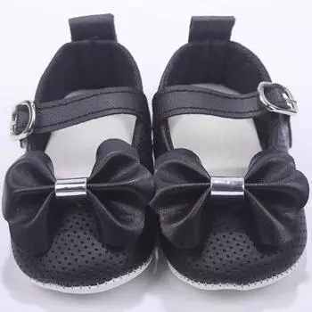 Черные туфли на липучке с бантом для маленьких девочек