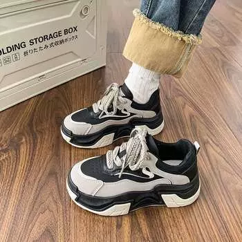 Черные туфли на толстой подошве для папы, женские, новые, весна-осень 2025 года, для спорта и отдыха, универсальные, увеличивающие рост, туфли для скейтбординга 35