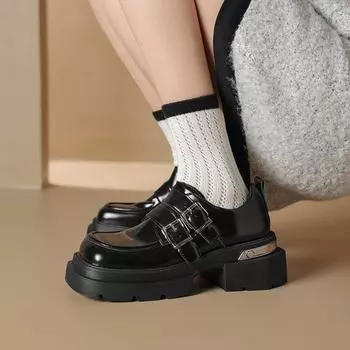 Черные туфли на толстой подошве, женские летние туфли в английском стиле в стиле Хепберн, с туфлями Мэри Джейн, модные и удобные 35 чёрный