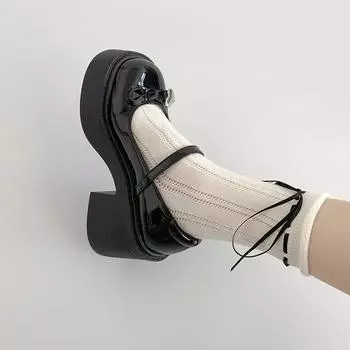 Черные туфли на толстом каблуке с толстой подошвой, женские летние туфли в стиле ретро с неглубоким носком, женские туфли Мэри Джейн, модные и удобные 35 чёрный