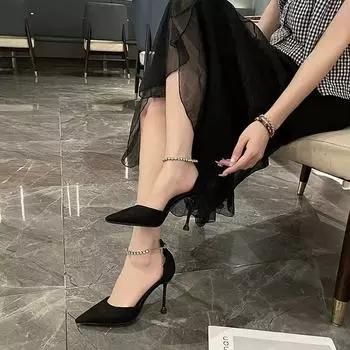 Черные туфли на высоком каблуке большого размера женские новые темпераментные Muse fan design sense not tired feet нишевая сексуальная обувь на шпильке 34