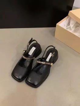 Черные туфли на высоком каблуке, сумка, сандалии с головкой, женская обувь 2025, новая весенне-летняя, на толстом каблуке, Мэри Джейн, вечерние одинарные туфли 35 чёрный