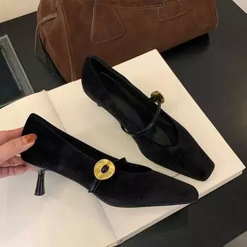 Черные туфли на высоком каблуке женские 2025 весна и осень новый темперамент тонкие каблуки женские туфли Мэри Джейн низкие каблуки рабочая обувь 35 чёрный