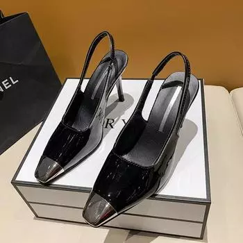 Черные туфли на высоком каблуке, женские, новый стиль, квадратные, тонкие, на каблуках, одинарные туфли, сандалии Baotou, обувь для женщин 35