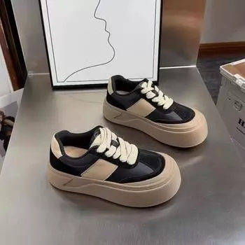 Черные туфли с толстой подошвой, женские, весенние, новые, универсальные, студенческие, винтажные, для скейтбординга 35 чёрный