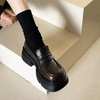 Черные туфли в британском стиле с толстой подошвой, женские, весна-осень, ретро, туфли Мэри Джейн A Stirrup Lefou, одинарные туфли 35 коричневый