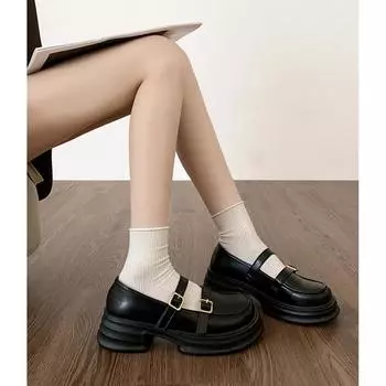 Черные туфли в стиле ретро с круглым носком и толстой подошвой, женские летние туфли-лодочки с толстым каблуком, туфли Мэри Джейн 35 бежевый