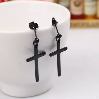 Черные твердые серьги из нержавеющей стали 316L с маленькими висячими распятиями для подарков