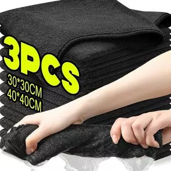 Черные ультратонкие волокнистые салфетки для дома, тряпка для чистки автомобиля, полиэстер, хлопок, быстросохнущая тряпка для кухонного полотенца, губка для мытья посуды 3pcs