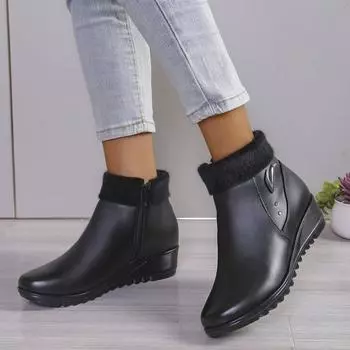 Черные универсальные хлопковые сапоги в британском стиле на осень и зиму, модные сапоги больших размеров для мам, короткие сапоги на молнии на плоской подошве