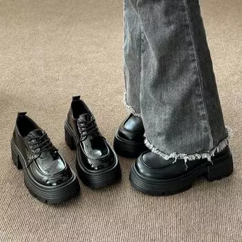 Черные универсальные кожаные туфли на платформе, женские зимние бархатные туфли в стиле ретро в британском стиле, японские однобортные туфли 22 35