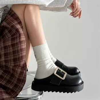 Черные универсальные тапочки с толстой подошвой и увеличенным носком для женщин, летняя одежда 2025 года, новая нескользящая юбка Мэри Джейн, полутуфля 35 чёрный