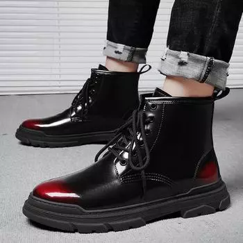 Черные/винно-красные ботинки мужские ботинки 2024 года, рабочие ботинки из натуральной кожи для активного отдыха, пара одинаковых мотоциклетных ботинок из коровьей кожи для мужчин и женщин 36 чёрный