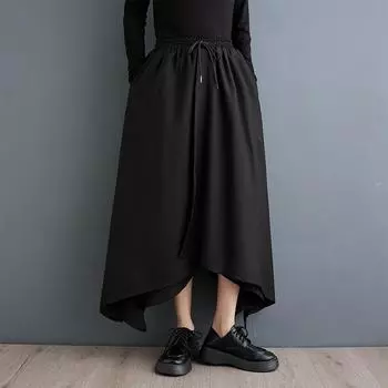 Черные винтажные повседневные свободные брюки больших размеров с высокой талией, весна-осень-лето, широкие брюки, юбка, женские брюки