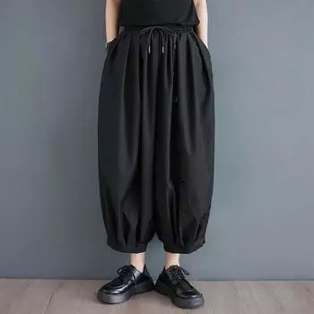 Черные винтажные повседневные свободные брюки больших размеров с высокой талией на весну и лето, женские брюки