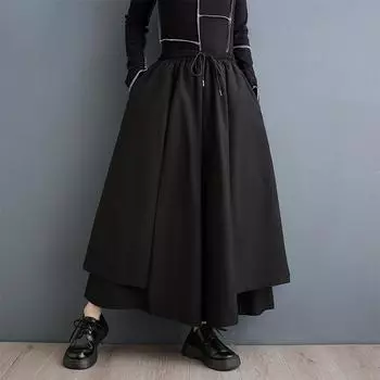 Черные винтажные повседневные свободные брюки больших размеров с высокой талией, весна-осень-лето, широкие брюки, женские брюки