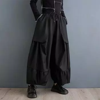 Черные винтажные повседневные свободные брюки больших размеров с высокой талией, весна-осень-лето, широкие брюки, женские брюки