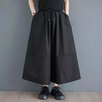 Черные винтажные повседневные свободные брюки больших размеров с высокой талией на весну и лето, женские брюки