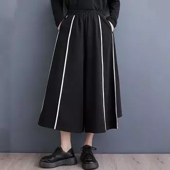 Черные винтажные повседневные свободные брюки больших размеров с высокой талией на весну и лето, женские брюки