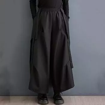 Черные винтажные повседневные свободные брюки с высокой талией больших размеров, весенне-осенние широкие брюки, женские брюки