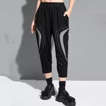 Черные винтажные повседневные свободные летние брюки с высокой талией большого размера для женщин, брюки M