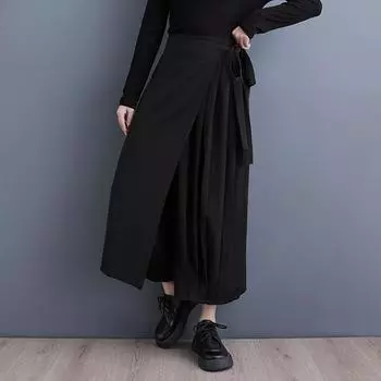 Черные винтажные повседневные свободные летние широкие брюки больших размеров с высокой талией, женские брюки