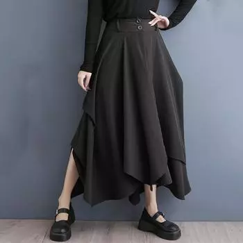 Черные винтажные свободные длинные женские юбки больших размеров с высокой талией на весну, лето и осень, женская юбка