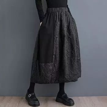 Черные винтажные весенне-осенние повседневные свободные длинные миди с высокой талией больших размеров для женщин, юбки, женская юбка