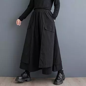 Черные винтажные весенне-осенние повседневные свободные длинные женские юбки с высокой талией больших размеров, женская юбка