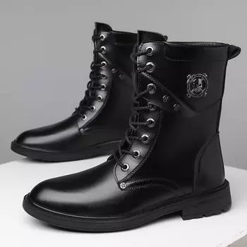 Черные высокие мужские туфли из кожи, водонепроницаемые повседневные винтажные ботинки для мужчин, предложение, горячая распродажа, размер 46 38 чёрный