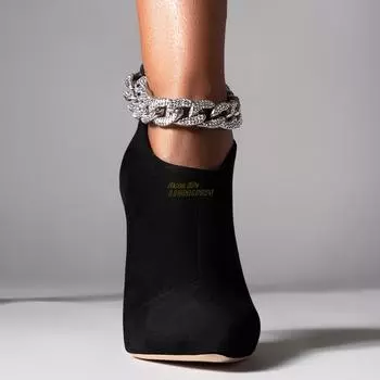 Черные замшевые ботильоны на шпильке с металлической цепочкой сзади, молния, однотонные розовые, ручная работа, модные женские туфли на осень 2025 года 34 бежевый