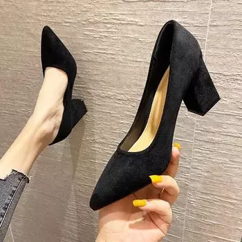 Черные замшевые рабочие туфли на среднем каблуке для женщин - удобные профессиональные туфли на высоком каблуке heel height 5cm; size 40 чёрный