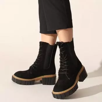 Черные замшевые женские ботинки и ботильоны