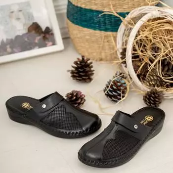 Черные женские анатомические кожаные тапочки Sabo из натуральной кожи