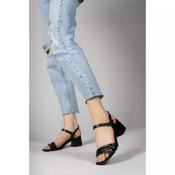 Черные женские босоножки на каблуке 0012355