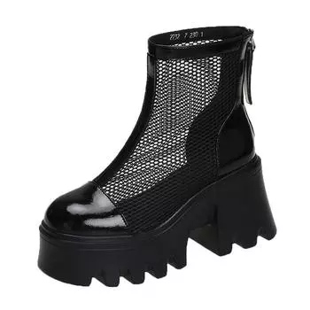Черные женские ботильоны на платформе в готическом стиле с толстой подошвой, дышащие летние ботинки, женские ботинки в стиле панк на массивном высоком каблуке 35