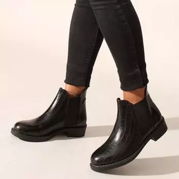 Черные женские ботинки и ботильоны из крокодиловой кожи