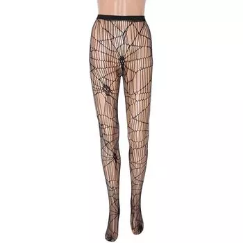 Черные женские чулки для секса, одежда, костюм на Хеллоуин, колготки с паутиной и черепом, сетчатые чулки one size fits all чёрный