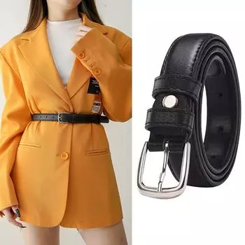 Черные женские джинсы, тонкий ремень, простые серебряные брюки с пряжкой, ремни, женский пояс из искусственной кожи, молодежный студенческий пояс 110cm чёрный