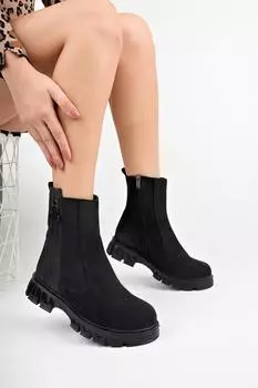 Черные женские кожаные ботинки из нубука из натуральной кожи