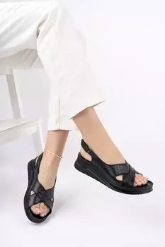 Черные женские кожаные сандалии из натуральной кожи