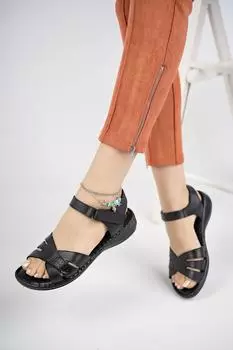 Черные женские кожаные сандалии из натуральной кожи