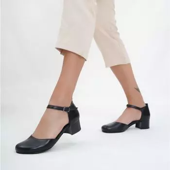 Черные женские кожаные туфли на каблуке из натуральной кожи