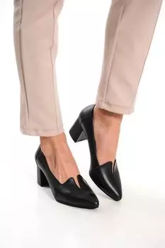 Черные женские кожаные туфли на каблуке из натуральной кожи