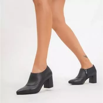 Черные женские кожаные туфли на каблуке из натуральной кожи