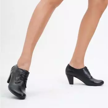 Черные женские кожаные туфли на каблуке из натуральной кожи