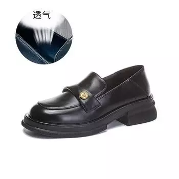 Черные женские мокасины, весна 2025, новые туфли на толстом каблуке, легкие повседневные модные туфли, маленькие кожаные туфли с одной педалью для женщин 35
